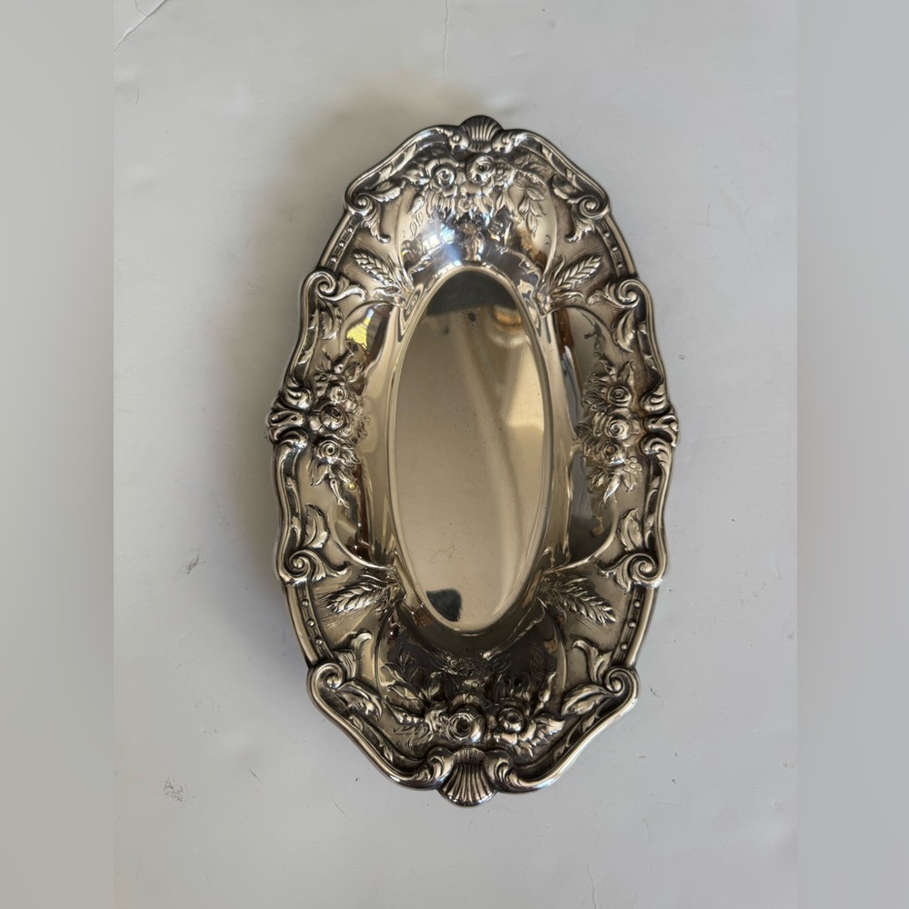 Vintage LBS. Co. Silver Plate 12" Oval Bread Tray Victorian Rose Flower Floral